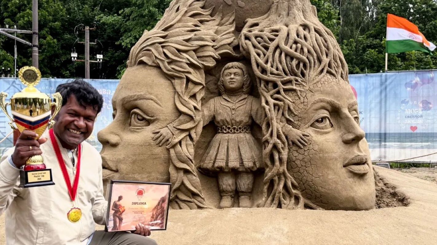 Indian sand artist Sudarsan Pattnaik won the Russia Grand Sand Master Cup 2026